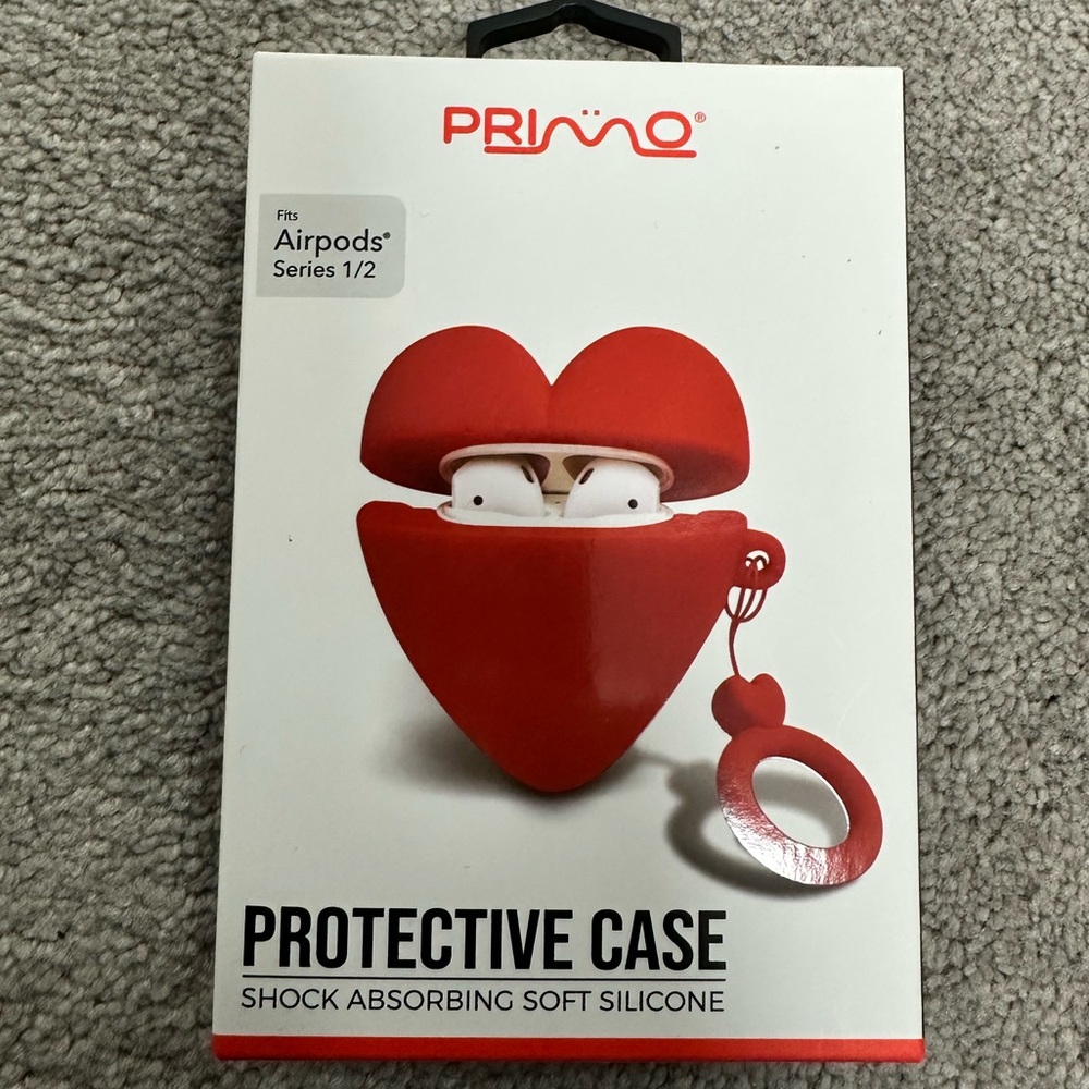 Primo Red Heart-Shaped Protective Case for AirPods Series 1/2